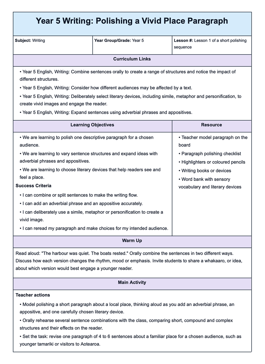 Example of TeacherGPT-generated lesson plans