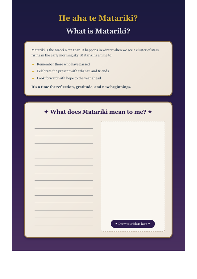 Matariki booklet page 2